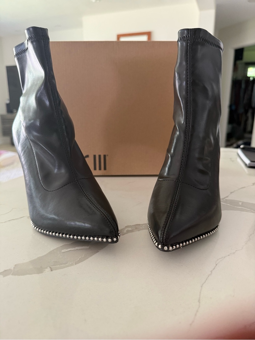 Bar III Melanya Black Pointed Toe Studded Ankle Boots - Women